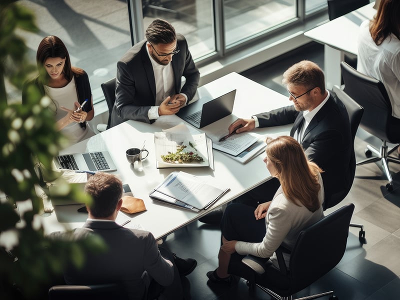 Business meeting around a large table