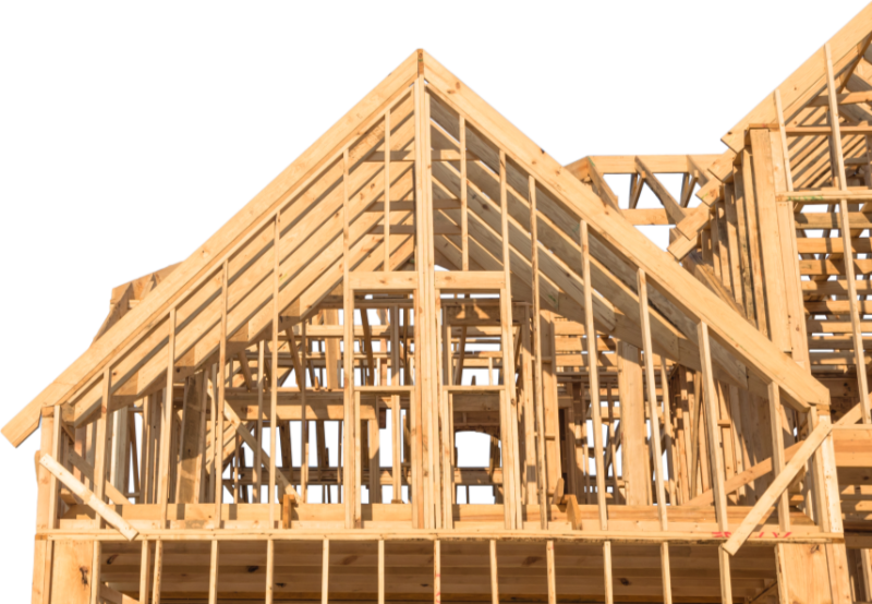 A house under construction against a blue-sky backdrop