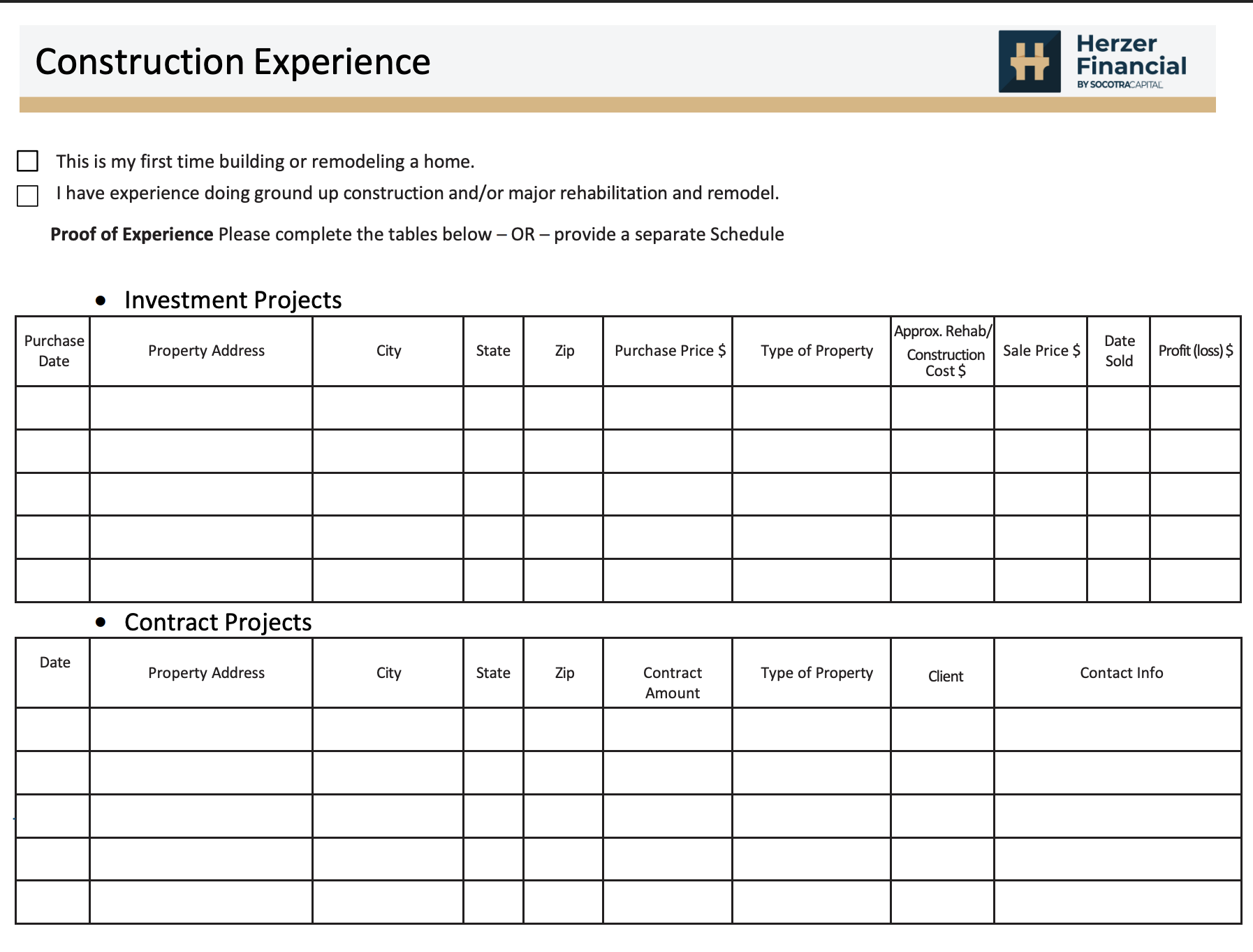 Builder and Construction Experience