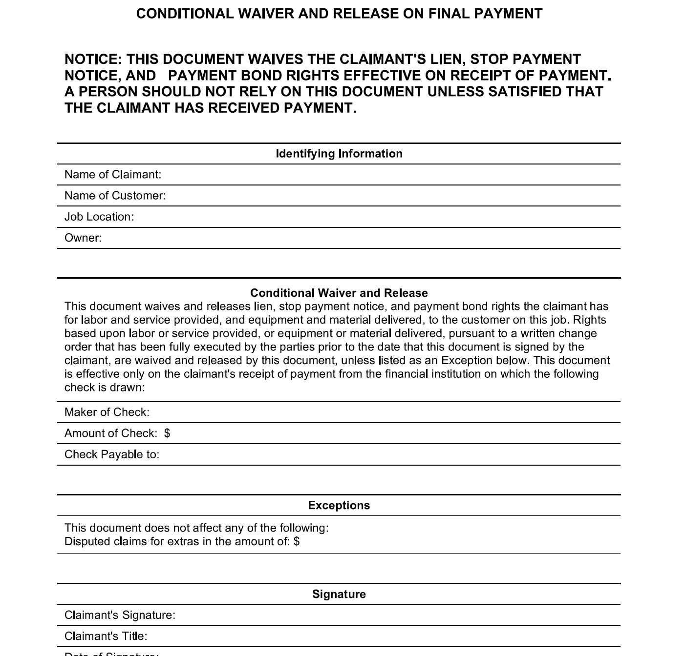 Conditional Waiver on Final Payment